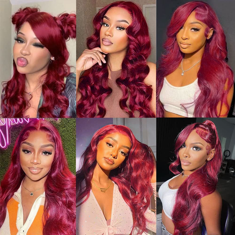 99J Burgundy Lace Front Wigs Human Hair 13X4 HD Lace Front Wig Pre Plucked with Baby Hair 150% Density Brazilian Virgin 10A Body Wave Human Hair Lace Front Wigs for Black Women(26 Inch)